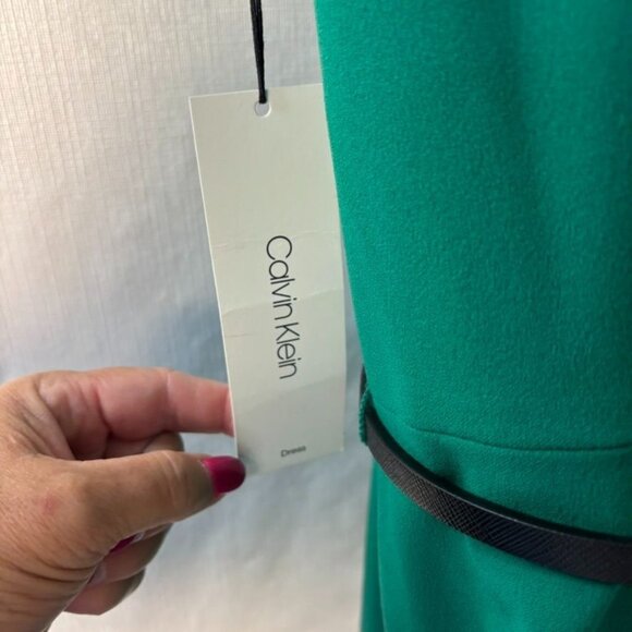 Green Wide-Leg Jumpsuit With Short Flutter Sleeves & Belted Waist Back Zipper - Picture 13 of 13